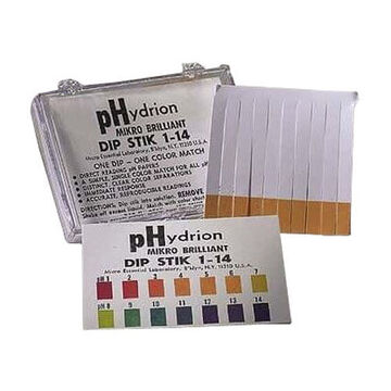 pH Indicator Strip, 1 to 14 pH, Clear, Plastic Case