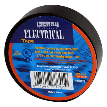 General Purpose Electrical Tape, Black, 3/4 in x 60 ft x 7 mil