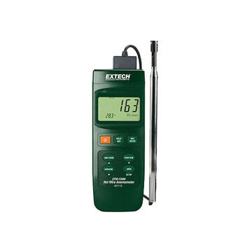 Heavy Duty Thermo Anemometer, Hot Wire and Thermistor, Multiline LCD Display, 40 to 3346 fpm, 32 to 122 deg F