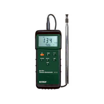 Heavy Duty Thermo Anemometer, Hot Wire and Thermistor, LCD Display, 40 to 3940 fpm, 32 to 122 deg F