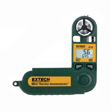 Mini Thermo Anemometer, Rotating Vane and Thermistor, LCD Display, 216 to 3936 fpm, 32 to 122 deg F