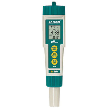 Waterproof pH Meter, LCD Display, 0 to 14 pH, 23 to 194 deg F, +/-0.01 pH