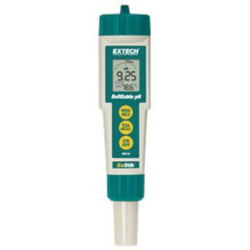 Waterproof refillable pH Meter, LCD Display, 0 to 14 pH, 23 to 194 deg F, +/-0.01 pH