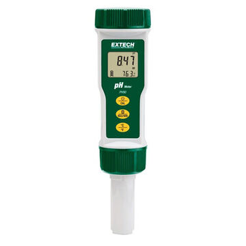 Waterproof pH Meter, LCD Display, 0 to 14 pH, 32 to 194deg F, +/-(0.01+ 1d) pH
