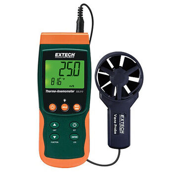 Data Logging Thermo Anemometer, Rotating Vane and Thermistor, Backlit LCD Display, 80 to 4930 fpm, 32 to 122 deg F