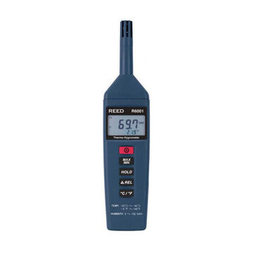Thermo Hygrometer, Dual LCD Display, -4 to 140 deg F, +/-1.6 deg F, 0 to 100% RH