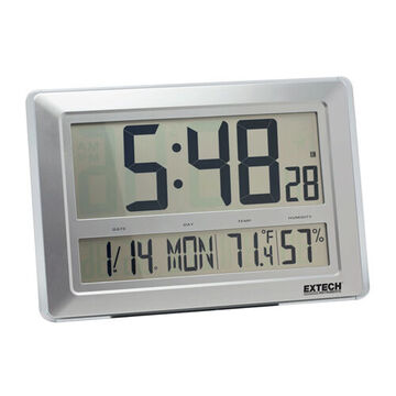 Digital Hygro Thermometer Clock, LCD, 32 to 122 deg F, +/-2 deg F