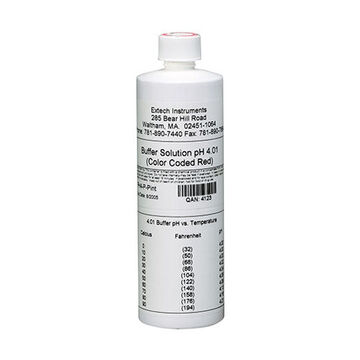 pH Buffer Solution, 4.01 pH, Bottle, Red, Liquid