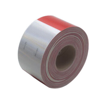 Conspicuity, Retroreflective Marking Tape, Red, White, DOT Mark, 4 in wd, 50 yd lg, 0.014 to 0.018 in Thk