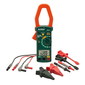 Single/Three Phase Power Clamp Meter Kit, LCD, 1.6 in Jaw Capacity, 600 V, 1000 A