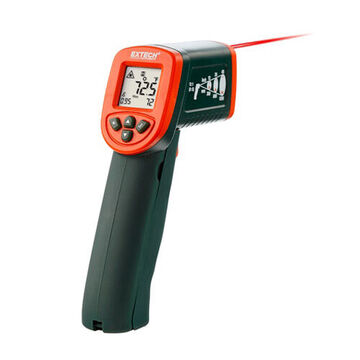 Mini Infrared Thermometer, -58 to 1112 deg F (-50 to 600 deg C) Infrared, -4 to 158 deg F (-20 to 70 deg C) Ambient, -58 to 1832 deg F (-50 to 1000 deg C) Type K, +/-2% of Reading or +/-4 deg F/2 deg C