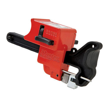 Handle-On Ball Valve Lockout, 2-3/4 in x 6 in x 2 in, Red, Steel, Aluminum Black