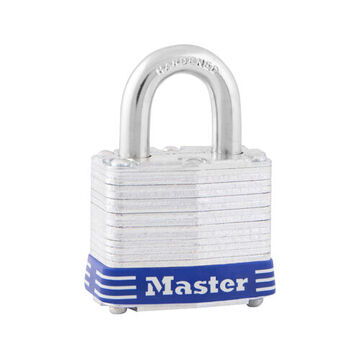Safety Padlock, 9/32 in x 5/8 in x 3/4 in Shackle, 1-9/16 in x 1-1/4 in Body, Hardened Steel Shackle, Laminated Steel Body, Open Type Shackle, Different Key