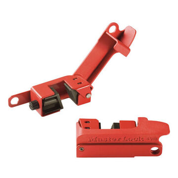 Clamp-on Circuit Breaker Lockout, 1-1/4 in x 3-1/2 in x 1-1/4 in, Red, Powder Coated Steel and Reinforced Polymer