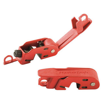 Clamp-on Circuit Breaker Lockout, 3/4 in x 3 in x 3/4 in, Red, Powder Coated Steel and Reinforced Polymer