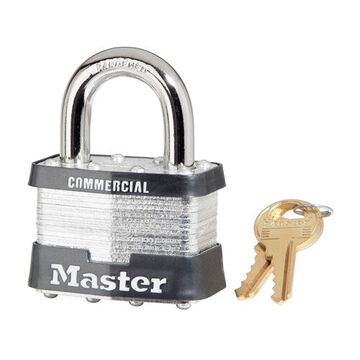 Safety Padlock, 3/8 in x 15/16 in x 1 in Shackle, 2 in x 1-1/2 in Body, Hardened Steel Shackle, Laminated Steel Body, Open Type Shackle, Alike Key, Keyed to A297 Key