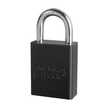Safety Padlock, 1/4 in x 25/32 in x 1 in Shackle, 1-1/2 in x 1-7/8 in Body, Chrome Plated Boron Alloy Shackle, Anodized Aluminum Body, Black, Open Type Shackle, Alike Key