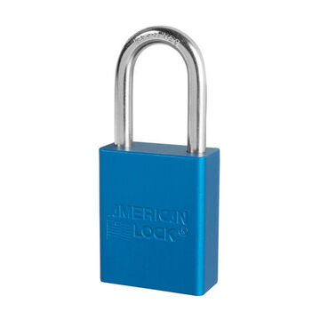 Safety Padlock, 1/4 in x 25/32 in x 1-1/2 in Shackle, 1-1/2 in x 1-7/8 in Body, Chrome Plated Boron Alloy Shackle, Anodized Aluminum Body, Blue, Open Type Shackle, Alike Key
