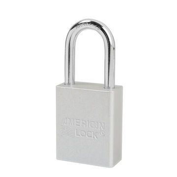 Safety Padlock, 1/4 in x 25/32 in x 1-1/2 in Shackle, 1-1/2 in x 1-7/8 in Body, Chrome Plated Boron Alloy Shackle, Anodized Aluminum Body, Silver, Open Type Shackle, Alike Key