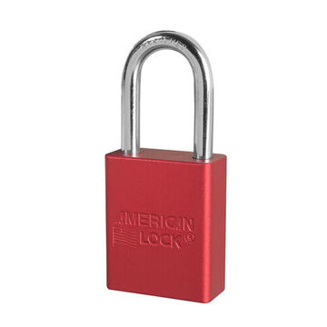 Safety Padlock, 1/4 in x 25/32 in x 1-1/2 in Shackle, 1-1/2 in x 1-7/8 in Body, Chrome Plated Boron Alloy Shackle, Anodized Aluminum Body, Red, Open Type Shackle, Different Key