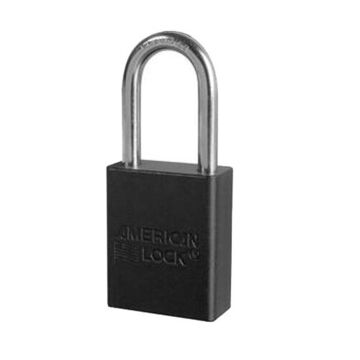Safety Padlock, 1/4 in x 3/4 in x 1-1/2 in Shackle, 1-1/2 in x 1-7/8 in Body, Chrome Plated Boron Alloy Shackle, Anodized Aluminum Body, Black, Open Type Shackle, Alike Key