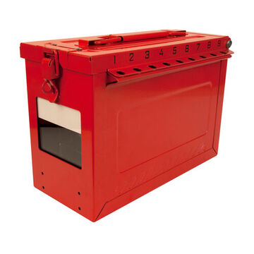 Portable Lock Box, 6-27/64 in x 9-1/16 in x 12 in, Red, 430 Stainless Steel