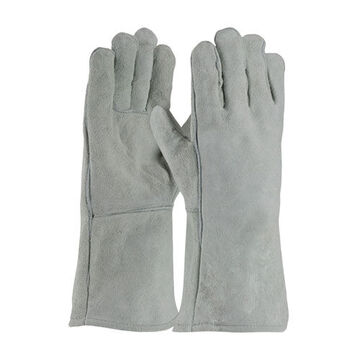 Welder Leather Gloves, Split Cowhide Coating, Gray, Cotton
