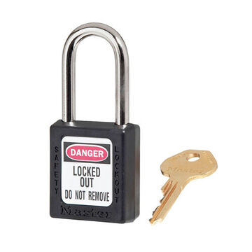 Safety Padlock, 1/4 in x 25/32 in x 1-1/2 in Shackle, 1-1/2 in x 1-3/4 in Body, Hardened Steel Shackle, Thermoplastic Body, Open Type Shackle, Master Key