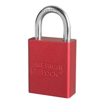 Safety Padlock, 1/4 in x 25/32 in x 1 in Shackle, 1-1/2 in x 1-7/8 in Body, Chrome Plated Boron Alloy Shackle, Anodized Aluminum Body, Red, Open Type Shackle, Different Key