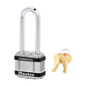 Safety Padlock, 5/16 in x 13/16 in x 2-1/2 in Shackle, 1-3/4 in x 1-1/2 in Body, Chrome Plated Boron Carbide Shackle, Laminated Steel Body, Open Type Shackle, Alike Key