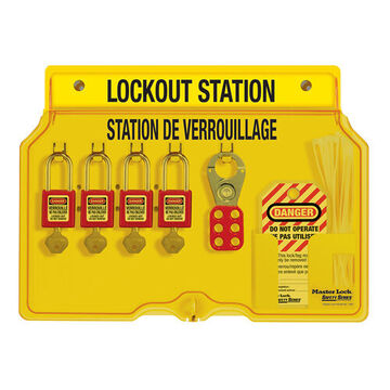 Different Keyed, 4 Pad Lock Lockout Station, 16 in x 12-1/4 in x 1-3/4 in, Yellow, Thermoplastic