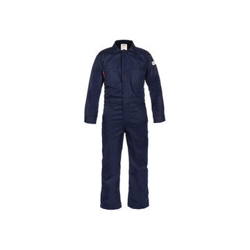 Flame Resistant Protective Coverall, X-Large, Tall, Navy Blue, 100% Cotton