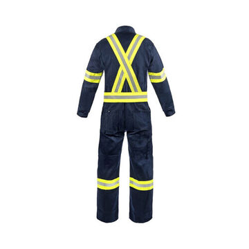 Flame Resistant Protective Coverall, X-Large, Navy Blue, 100% Cotton