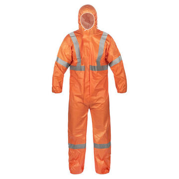 Hooded, Disposable Protective Coverall, Orange, 55 Gm Sbpp With Laminated Microporous Film