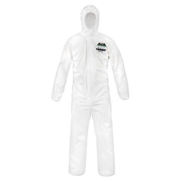 Coverall Hooded, Disposable Protective, White, 55 Gm Sbpp With Laminated Microporous Film