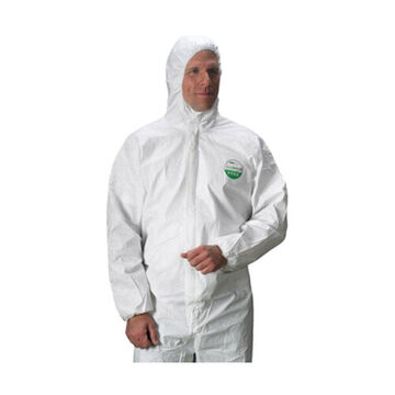 Coverall Hooded, Disposable Protective, White, 55 Gm Sbpp With Laminated Microporous Film