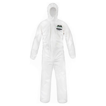 Coverall Hooded, Disposable Protective, White, 55 Gm Sbpp With Laminated Microporous Film
