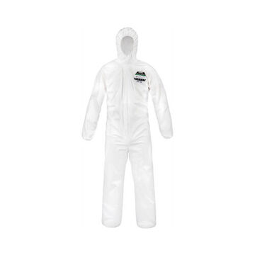 Coverall Hooded, Disposable Protective, White, 55 Gm Sbpp With Laminated Microporous Film
