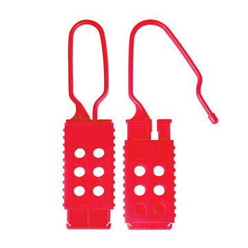 Non-conductive Lockout Hasp, 6 Maximum Padlocks, 5/16 in Padlock Shackle dia, Red, Plastic, 6-7/8 in lg