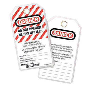 Lockout Safety Tag, Danger - Do Not Operate Legend, Black on White, Polyester