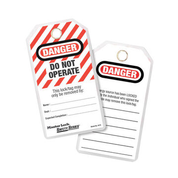 Lockout Safety Tag, Danger - Do Not Operate Legend, Black on Red/White, Polyester