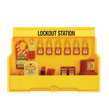 Station de verrouillage Delux à 6 clés différentes, 6 cadenas, 23.5 pouce x 15.5 pouce x 4.5 pouce, jaune, thermoplastique