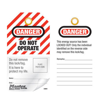 Lockout Safety Tag, Danger - Do Not Operate Legend, Black on Red/White, Polypropylene