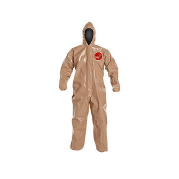 Hooded, Chemical Resistant Protective Coverall, X-large, Tan, Tychem® 5000 Fabric, For Chemical Handling