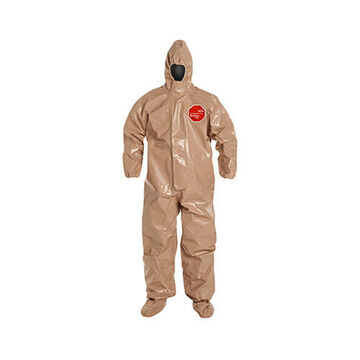 Hooded, Chemical Resistant Protective Coverall, X-Large, Tan, Tychem® 5000 Fabric, For Industrial Hazmat Teams