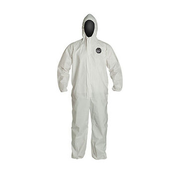 Hooded Protective Coverall, X-large, White, Microporous Film, For Hazardous Remediation