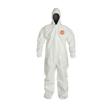 Coverall Hooded, Chemical Resistant Protective, White, Saranex™ 23p Film