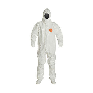 Hooded, Chemical Resistant Protective Coverall, X-large, White, Saranex™ 23p Film