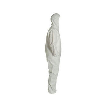 Hooded Protective Coverall, X-large, White, Microporous Film, For Hazardous Remediation