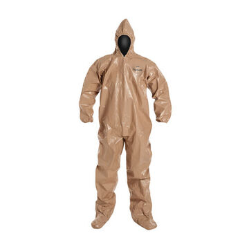 Hooded, Chemical Resistant Protective Coverall, 3X-Large, Tan, Tychem® 5000 Fabric, 49-1/2 to 53 in